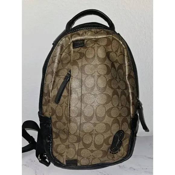 COACH Edge Backpack In Signature Canvas C Tan Leather Unisex Crossbody 13x10x3.5 - Picture 3 of 16